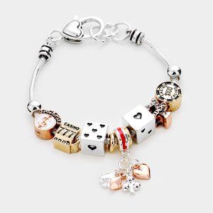 • Playing Card Dice Charm Multi Bead Bracelet